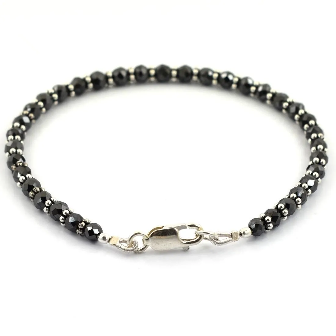 4 mm - 4.5 mm AAA Certified Black Diamond Beaded Bracelet in 925 Silver Clasp. Amazing Collection & Great Shine