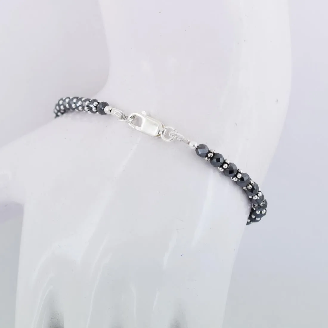 4 mm - 4.5 mm AAA Certified Black Diamond Beaded Bracelet in 925 Silver Clasp. Amazing Collection & Great Shine