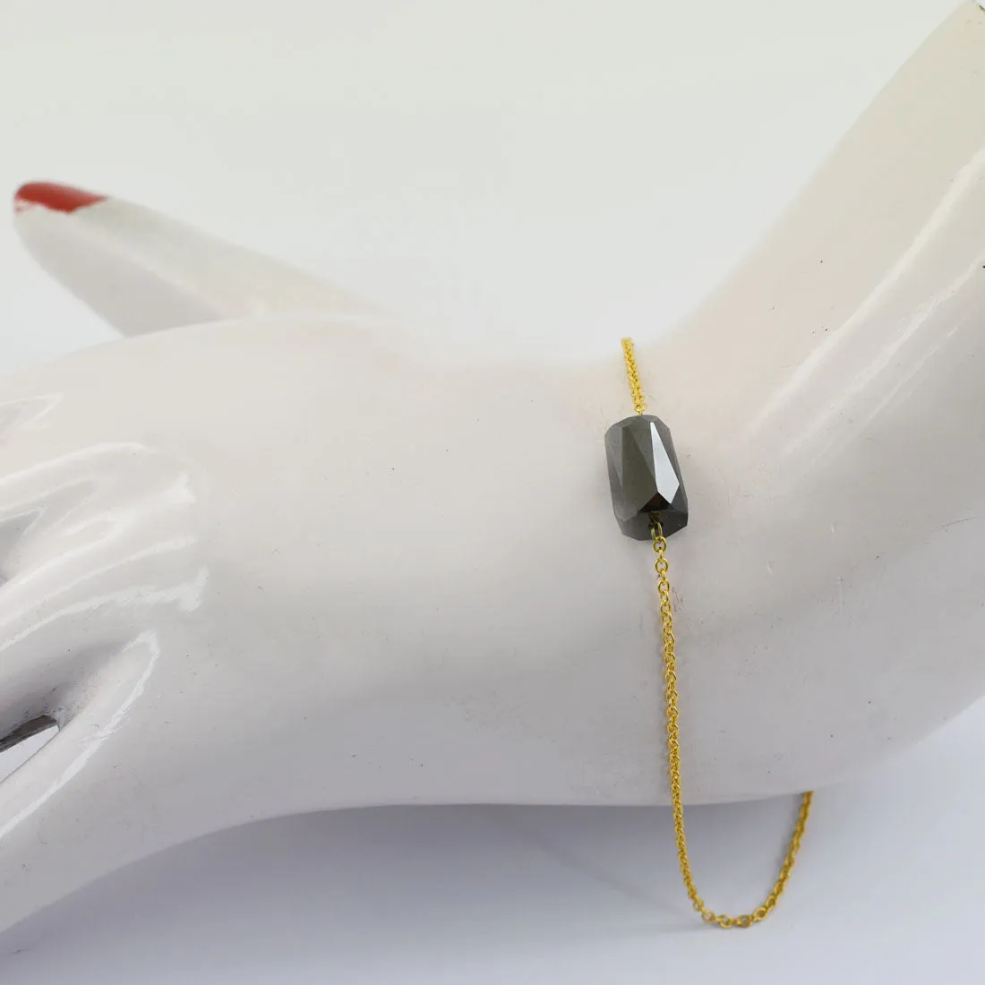 4.50 Carat Certified Pipe Shape Black Diamond Chain Bracelet in 925 Silver, Great Shine & Luster