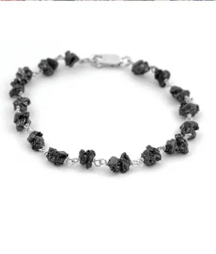 5-6 mm Certified Rough Black Diamond Chain Bracelet In Sterling Silver. Great Shine & Very Elegant