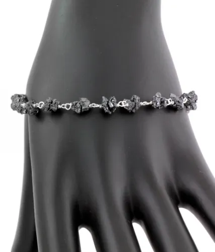 5-6 mm Certified Rough Black Diamond Chain Bracelet In Sterling Silver. Great Shine & Very Elegant