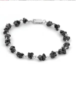 5-6 mm Certified Rough Black Diamond Chain Bracelet In Sterling Silver. Great Shine & Very Elegant