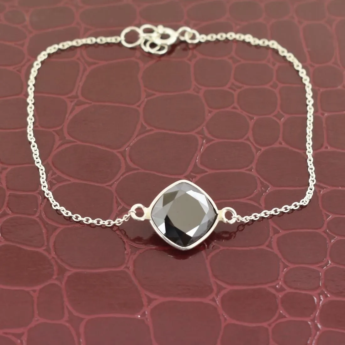 5 Carat Cushion Shape Black Diamond Chain Bracelet In Sterling Silver. AAA Certified ! Great Shine