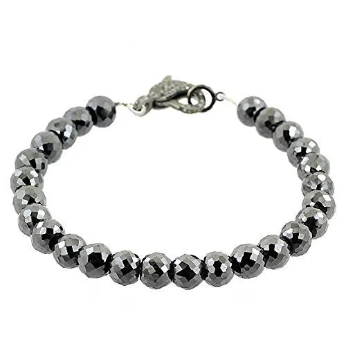 5 mm Black Diamond Beaded Bracelet With Pave Diamond Fish Lock. AAA Certified! Amazing Collection & New Style