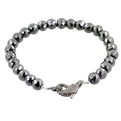 5 mm Black Diamond Beaded Bracelet With Pave Diamond Fish Lock. AAA Certified! Amazing Collection & New Style