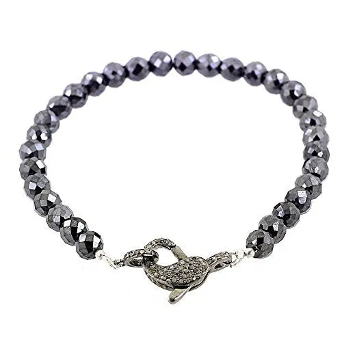 5 mm Black Diamond Beaded Bracelet With Pave Diamond Fish Lock. AAA Certified! Amazing Collection & New Style