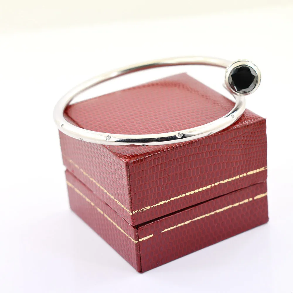 5.10 Carat Black Diamond Bangle Bracelet In Sterling Silver. Gorgeous Look & Great Sparkle
