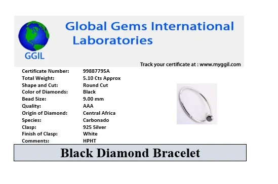 5.10 Carat Black Diamond Bangle Bracelet In Sterling Silver. Gorgeous Look & Great Sparkle
