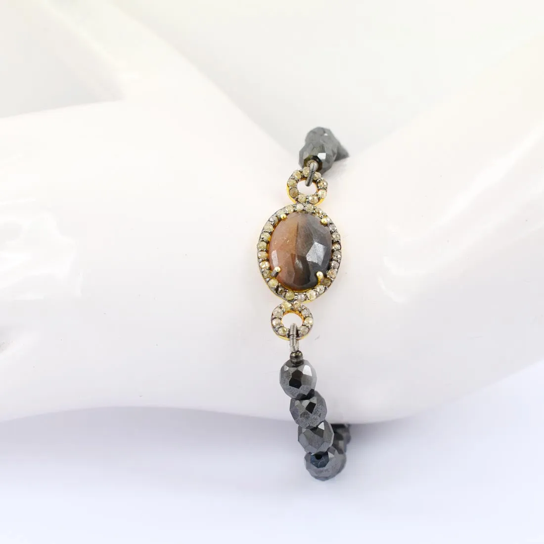 59 Cts Black Diamond & Sapphire Rose Cut Diamond Accents Designer Bracelet. Ideal Gift for Anniversary Birthday