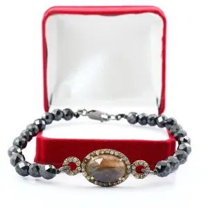 59 Cts Black Diamond & Sapphire Rose Cut Diamond Accents Designer Bracelet. Ideal Gift for Anniversary Birthday