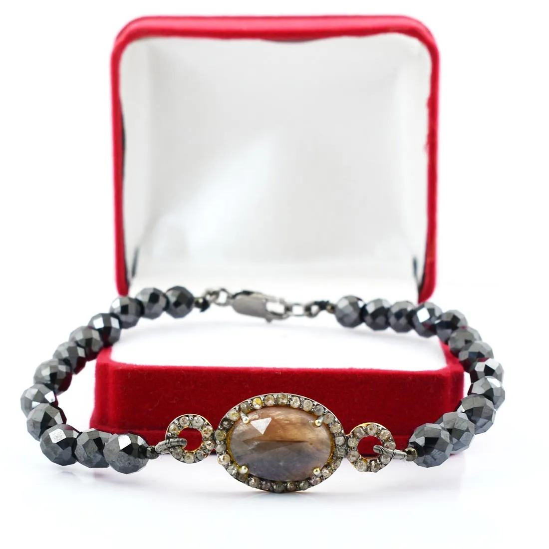 59 Cts Black Diamond & Sapphire Rose Cut Diamond Accents Designer Bracelet. Ideal Gift for Anniversary Birthday