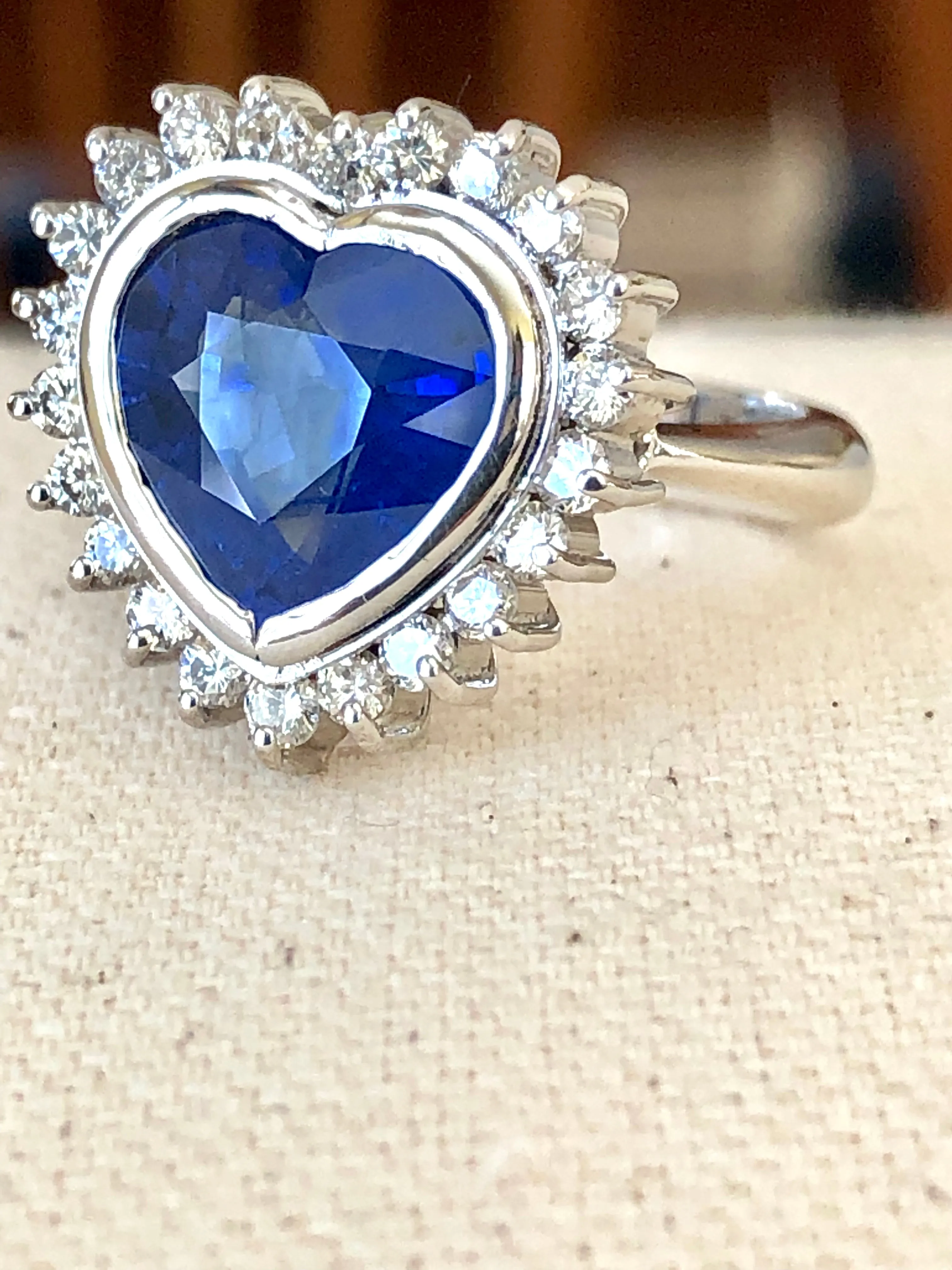 6.35ct Burma Blue Sapphire Diamond Ring Certified 18k