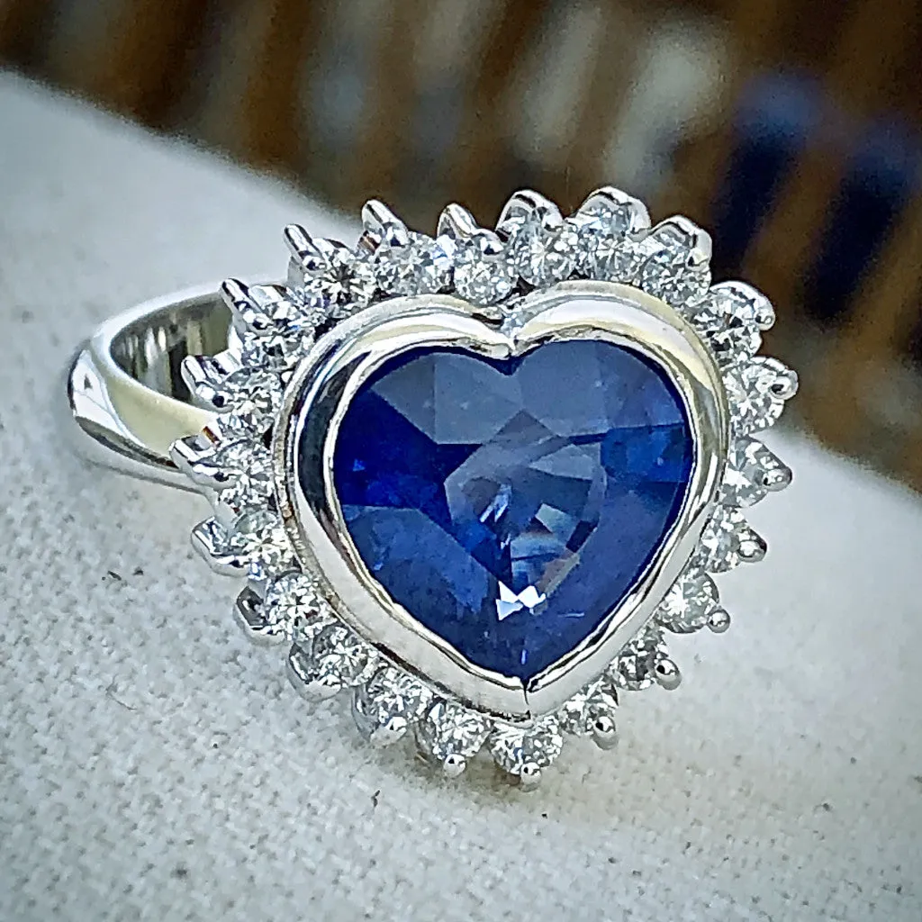 6.35ct Burma Blue Sapphire Diamond Ring Certified 18k