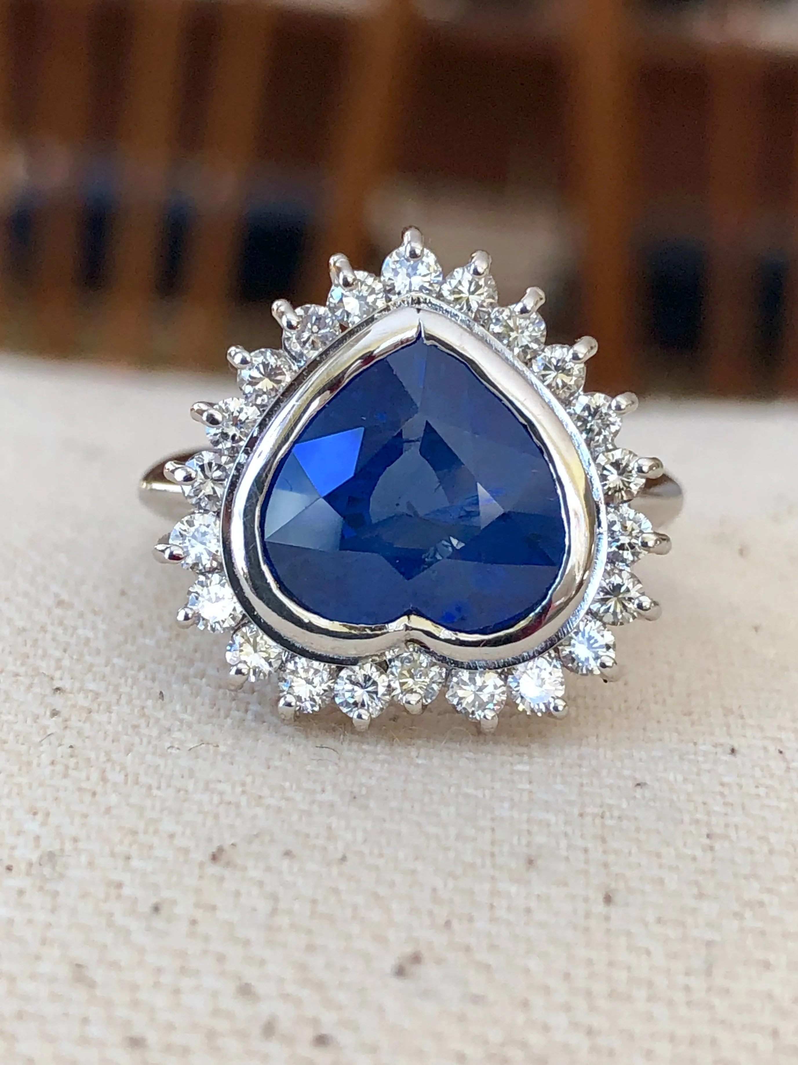 6.35ct Burma Blue Sapphire Diamond Ring Certified 18k