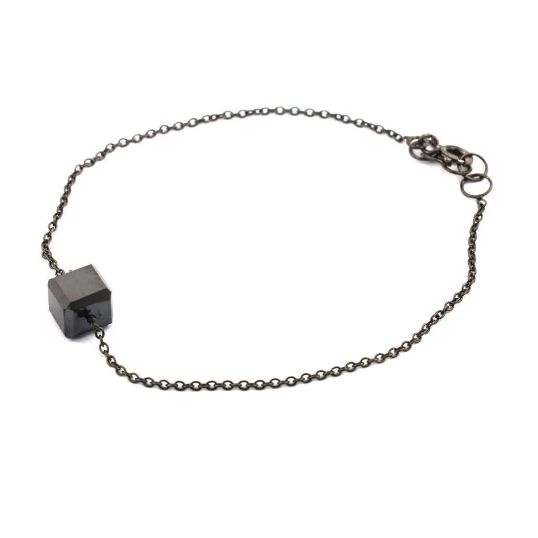 6.95 Ct Cube Shape Certified Black Diamond Silver Chain Bracelet in Black Finish. Ideal Gift for Birthday