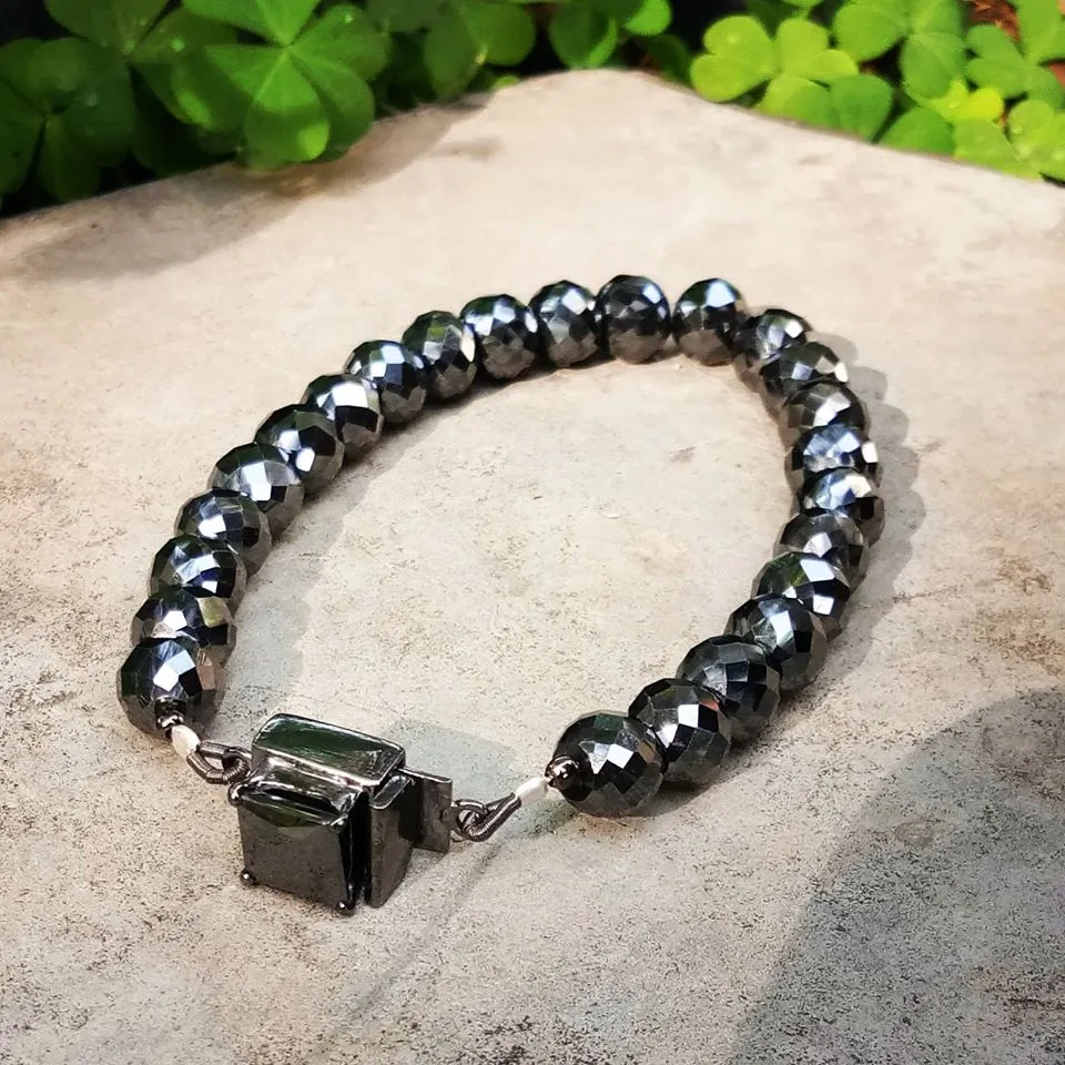 8 mm Black Diamond Beaded Designer Bracelet with Princess Diamond Clasp. AAA Certified! Ideal Gift for Birthday