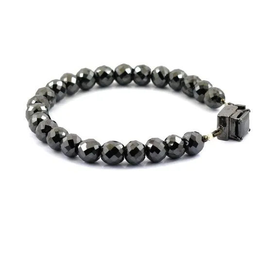 8 mm Black Diamond Beaded Designer Bracelet with Princess Diamond Clasp. AAA Certified! Ideal Gift for Birthday