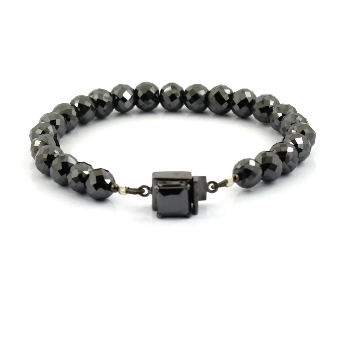 8 mm Black Diamond Beaded Designer Bracelet with Princess Diamond Clasp. AAA Certified! Ideal Gift for Birthday