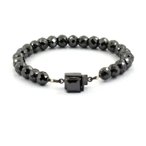 8 mm Black Diamond Beaded Designer Bracelet with Princess Diamond Clasp. AAA Certified! Ideal Gift for Birthday