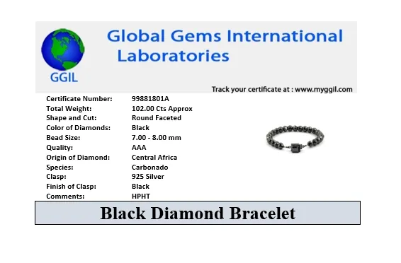 8 mm Black Diamond Beaded Designer Bracelet with Princess Diamond Clasp. AAA Certified! Ideal Gift for Birthday