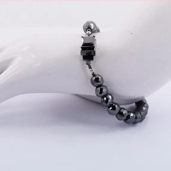 8 mm Black Diamond Beaded Designer Bracelet with Princess Diamond Clasp. AAA Certified! Ideal Gift for Birthday