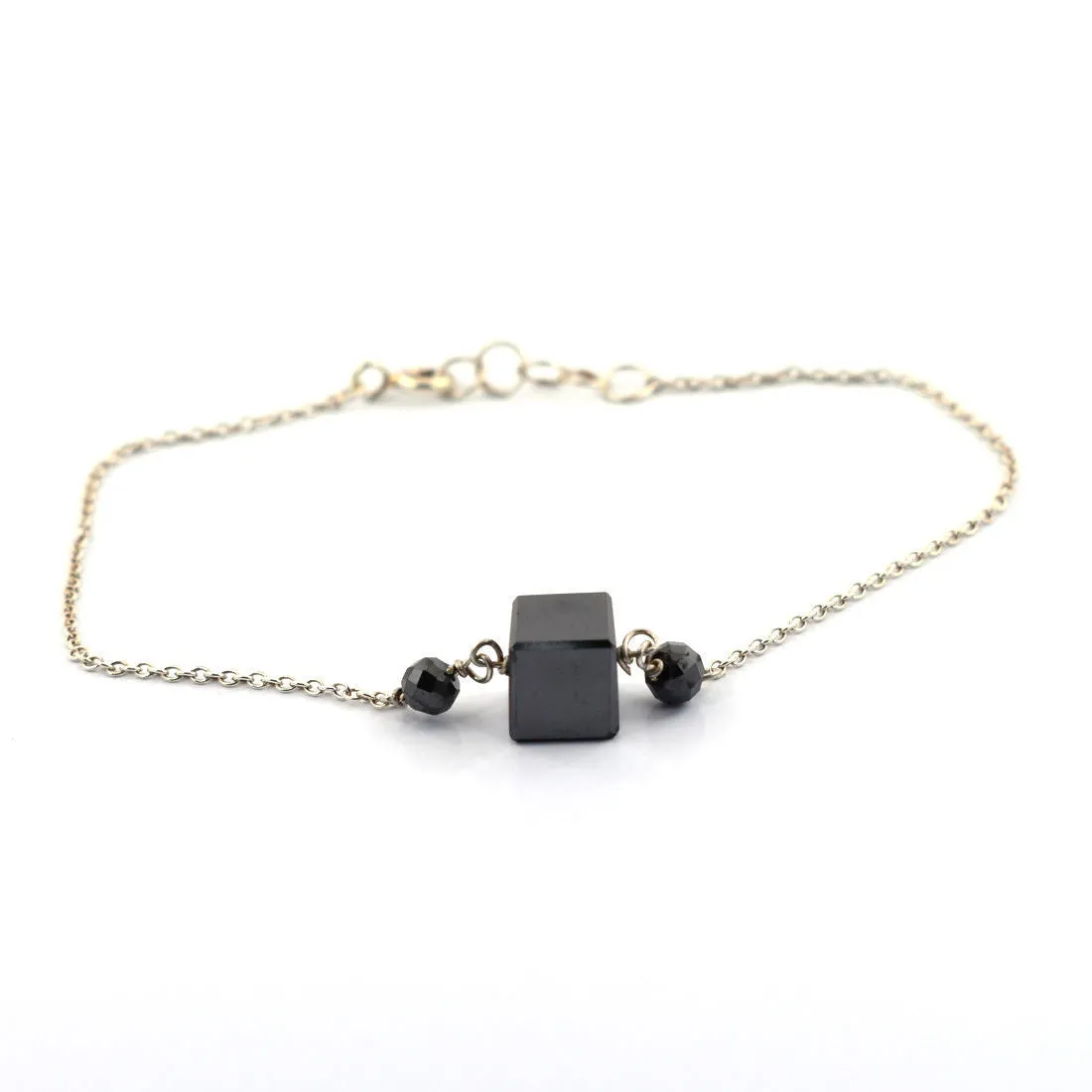 9.50 Cts Cube Shape Black Diamond Chain Bracelet in Sterling Silver. Ideal Gift for Anniversary