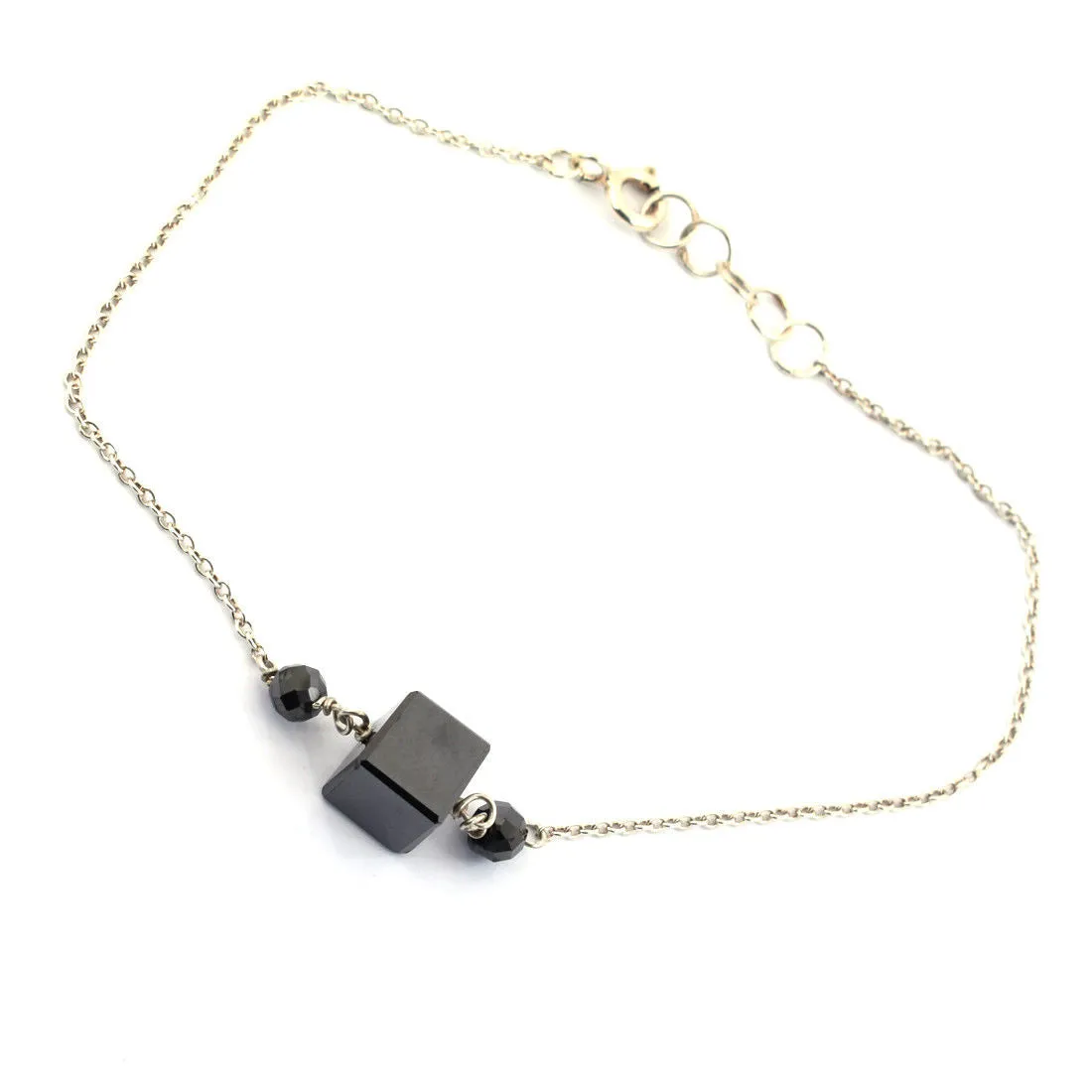 9.50 Cts Cube Shape Black Diamond Chain Bracelet in Sterling Silver. Ideal Gift for Anniversary