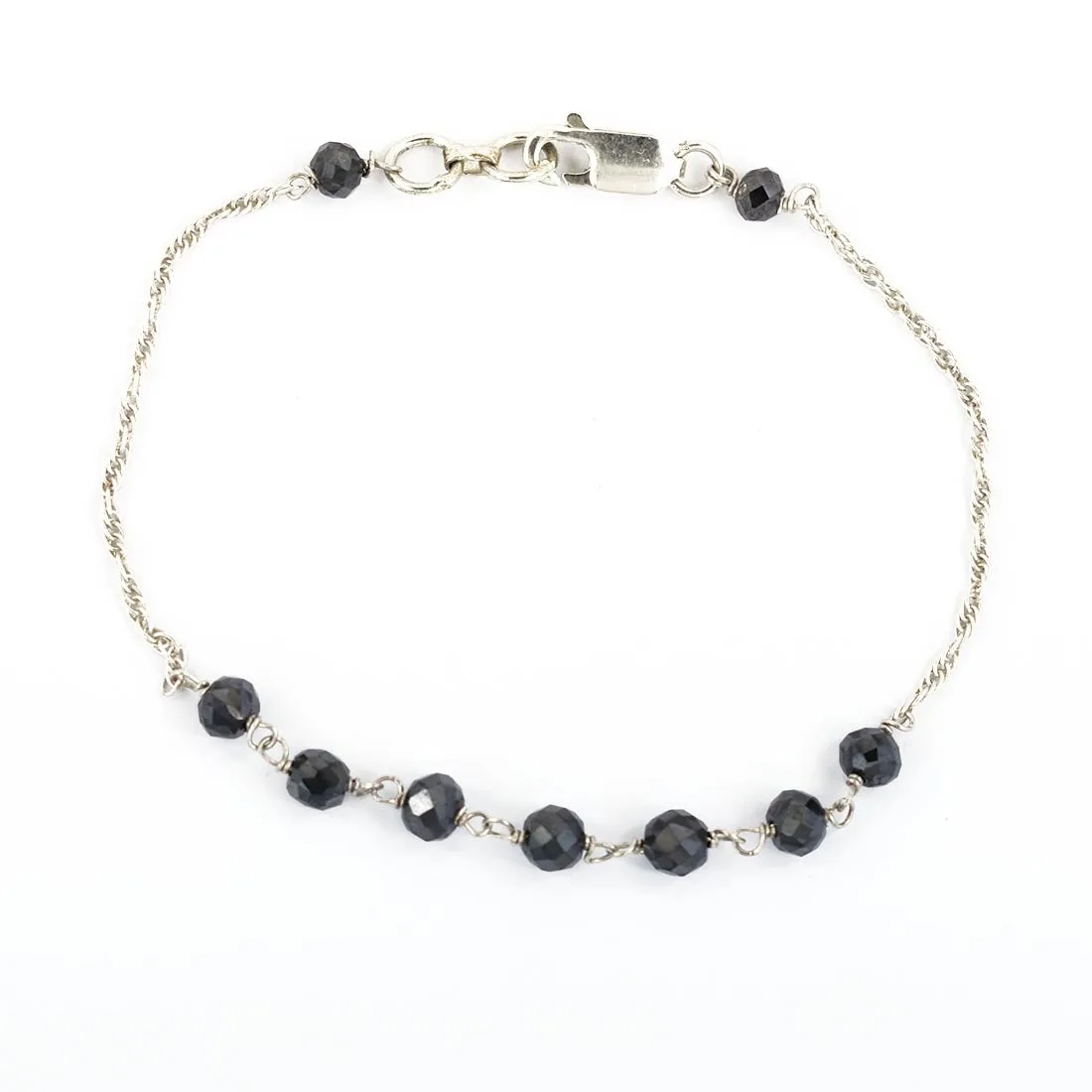 AAA Certified 5 mm Round Faceted Black Diamond Chain Bracelet in 925 Silver, Anniversary Gift