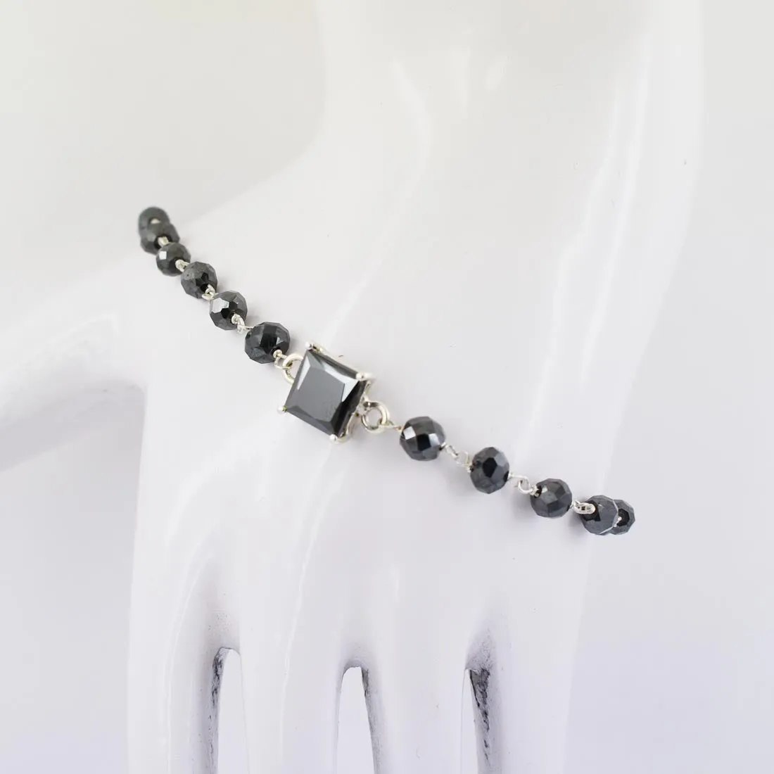 AAA Certified Black Diamond Chain Bracelet With 2 Ct Solitaire Connector. New Style & Great Gift for Birthday