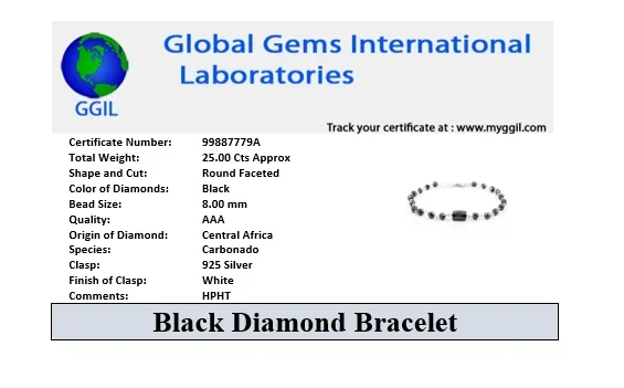 AAA Certified Black Diamond Chain Bracelet With 2 Ct Solitaire Connector. New Style & Great Gift for Birthday
