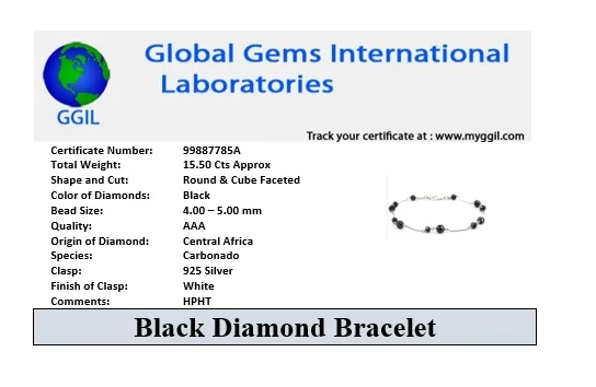 AAA Certified Designer Black Diamond Chain Bracelet in Sterling Silver, Great Luster & New Style
