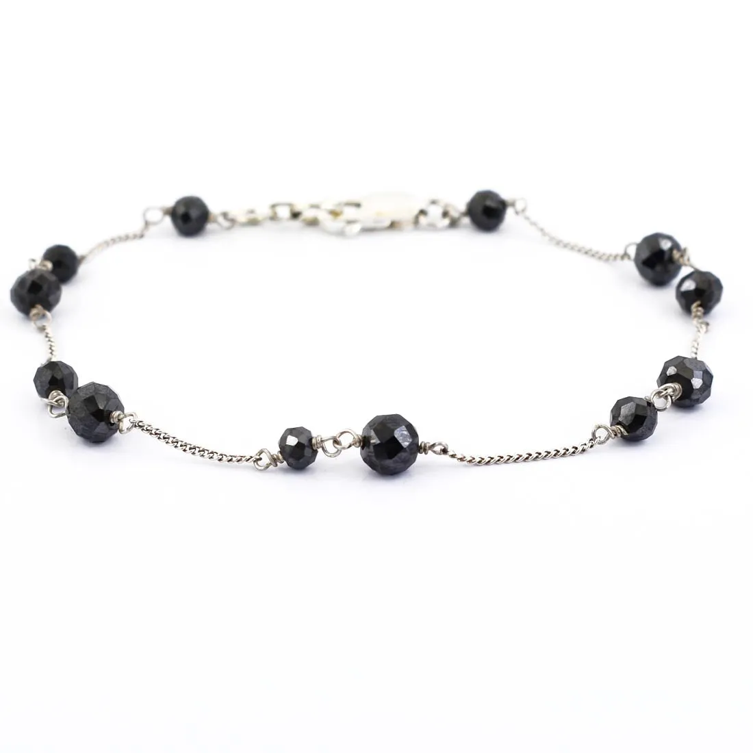 AAA Certified Designer Black Diamond Chain Bracelet in Sterling Silver, Great Luster & New Style