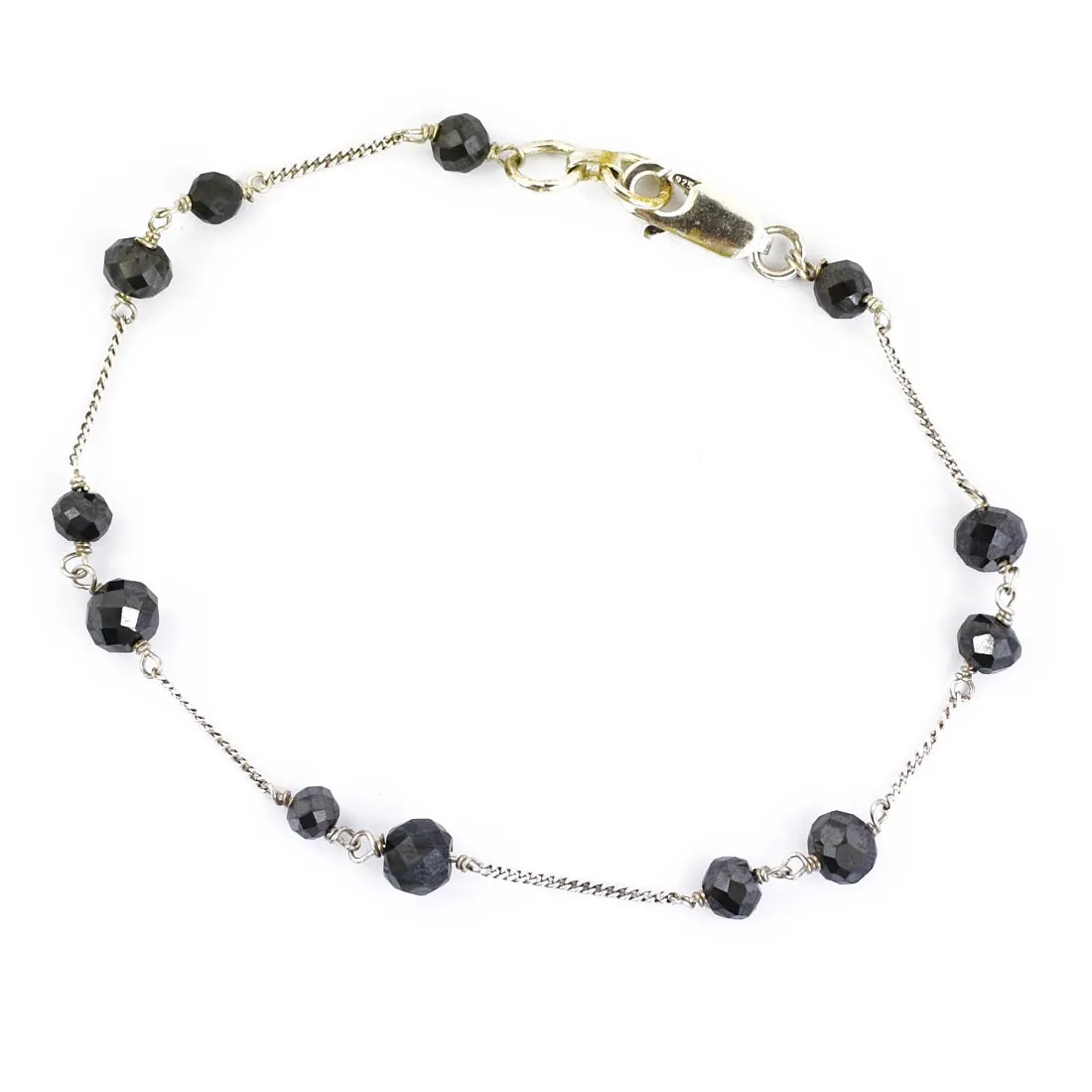 AAA Certified Designer Black Diamond Chain Bracelet in Sterling Silver, Great Luster & New Style