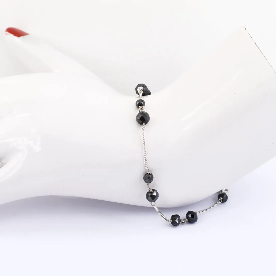 AAA Certified Designer Black Diamond Chain Bracelet in Sterling Silver, Great Luster & New Style