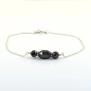 AAA Certified Fancy Black Diamond Chain Bracelet in 925 Silver, Great Design & Ideal Gift