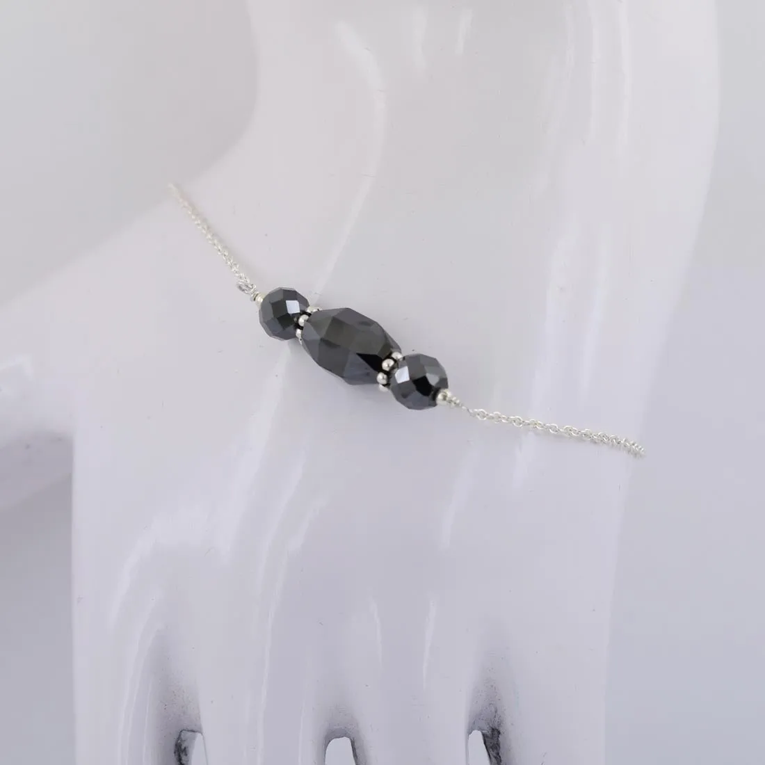 AAA Certified Fancy Black Diamond Chain Bracelet in 925 Silver, Great Design & Ideal Gift