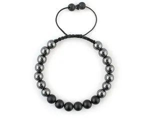 Adjustable bracelet with non-magnetic hematite and black matte onyx beads
