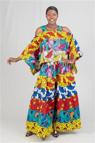 African Print Cold Shoulder Top