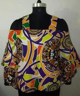 African Print Cold Shoulder Top