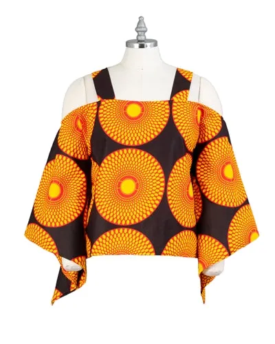 African Print Cold Shoulder Top