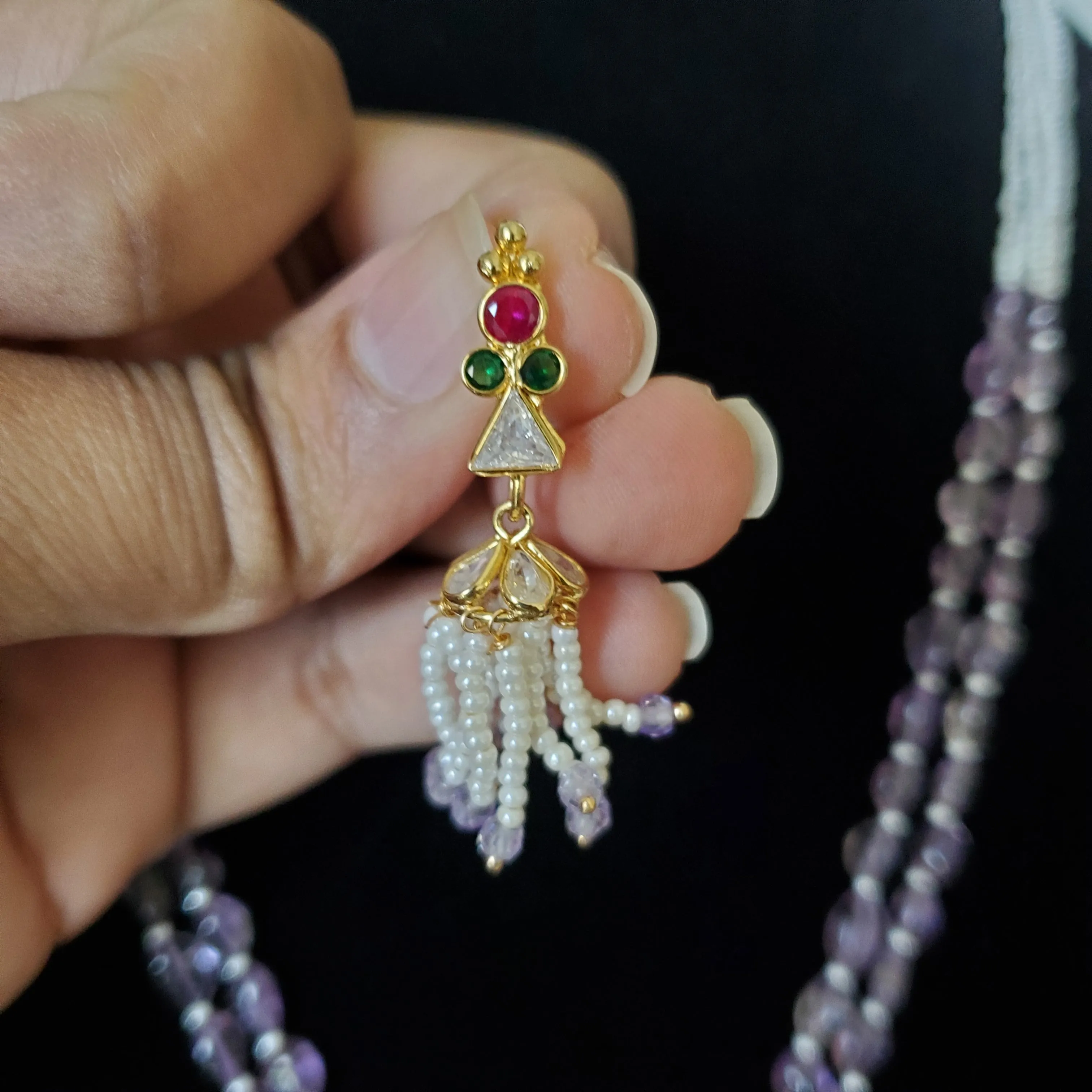Akira Purple Polki Long Maala Set