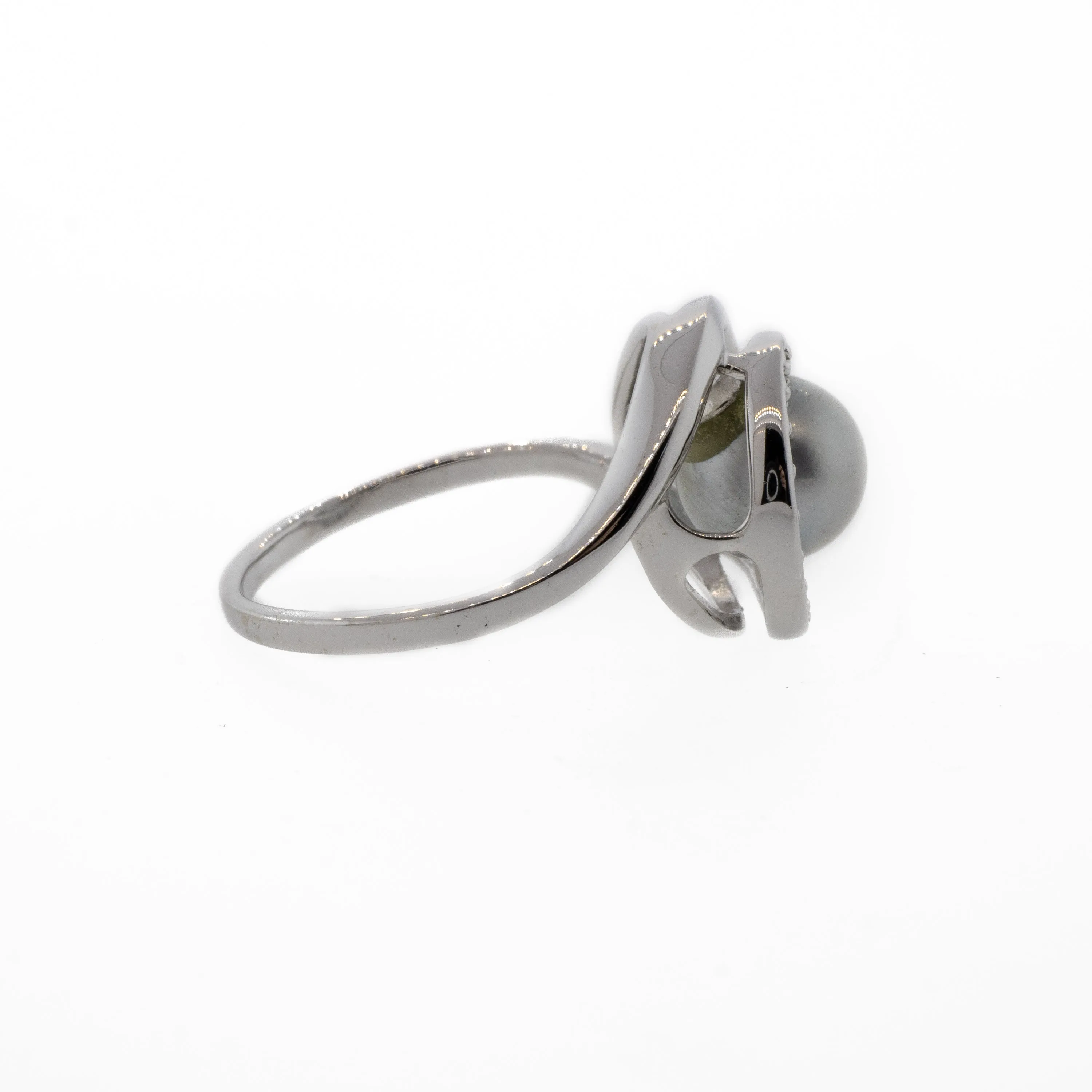 Akoya Pearl & Diamond Swirl White Gold Ring