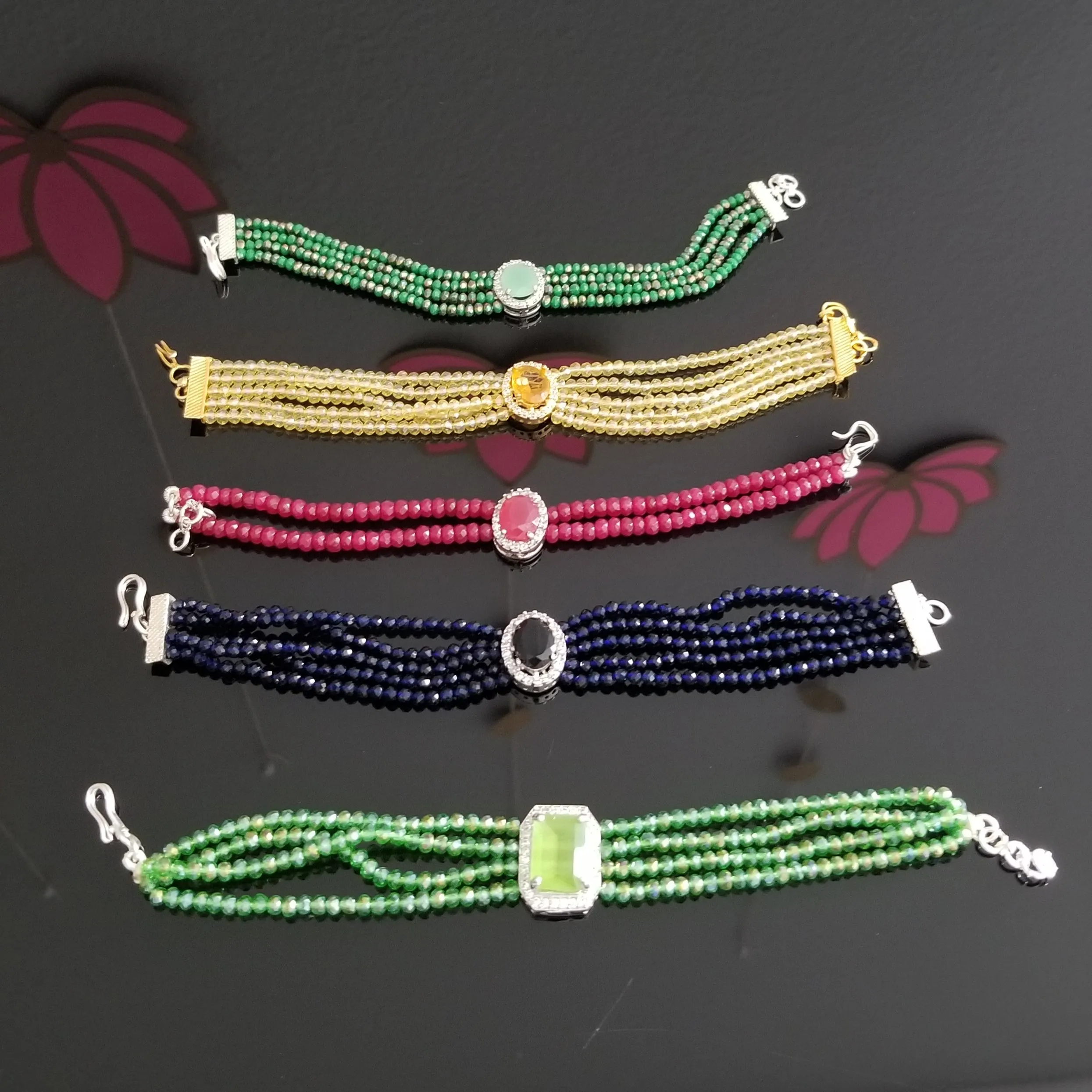 American Diamond Charm Bracelet With Crystal Beads 22109