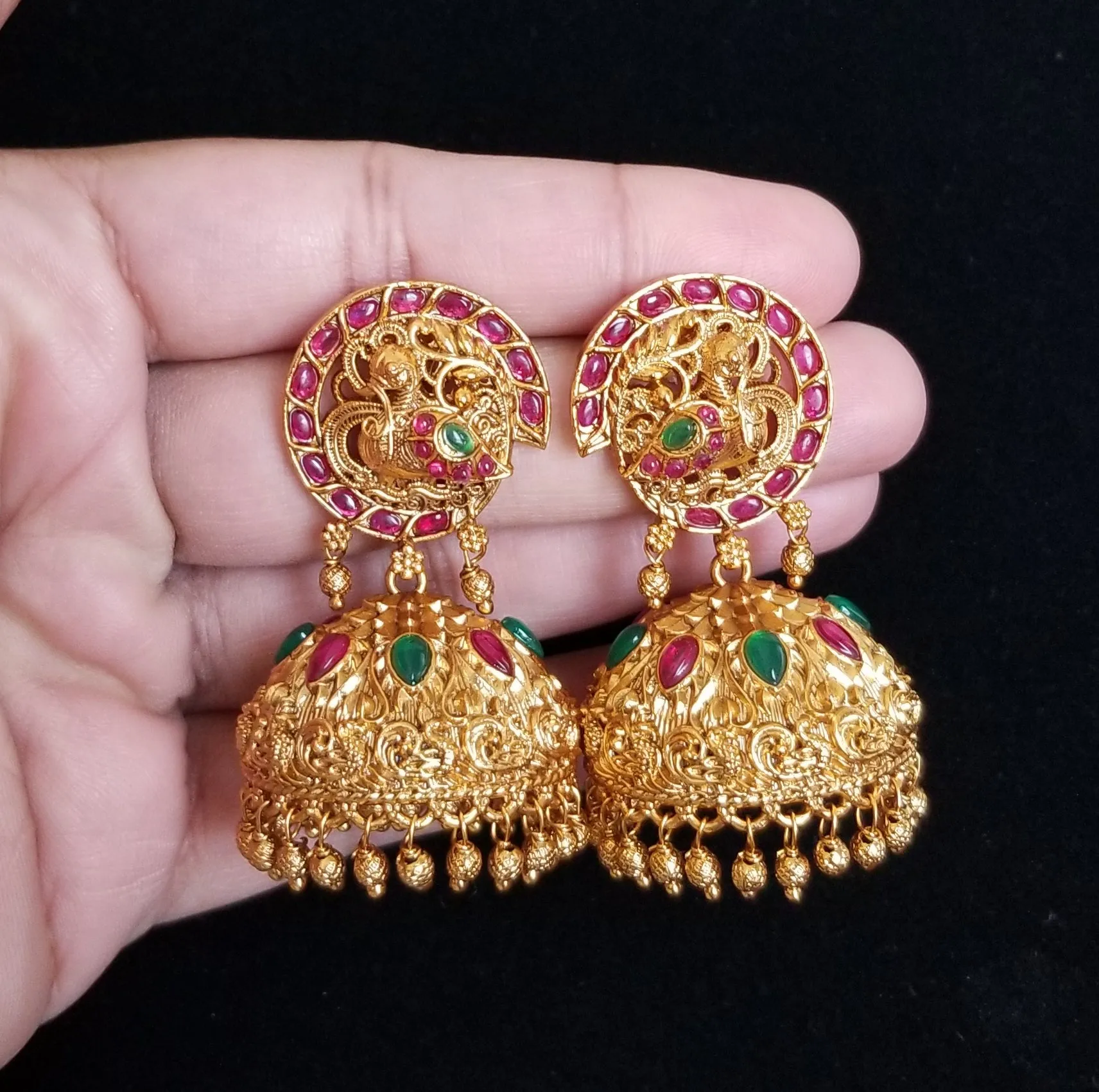 Antique South Indian Earring With Matte Gold Plating