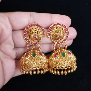 Antique South Indian Earring With Matte Gold Plating