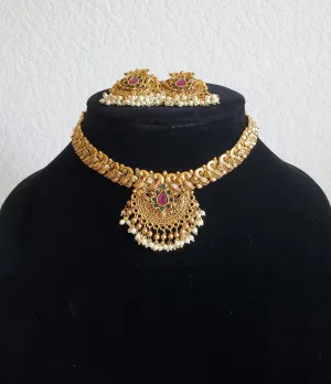 Antique South Indian Necklace With Matte Gold Plating