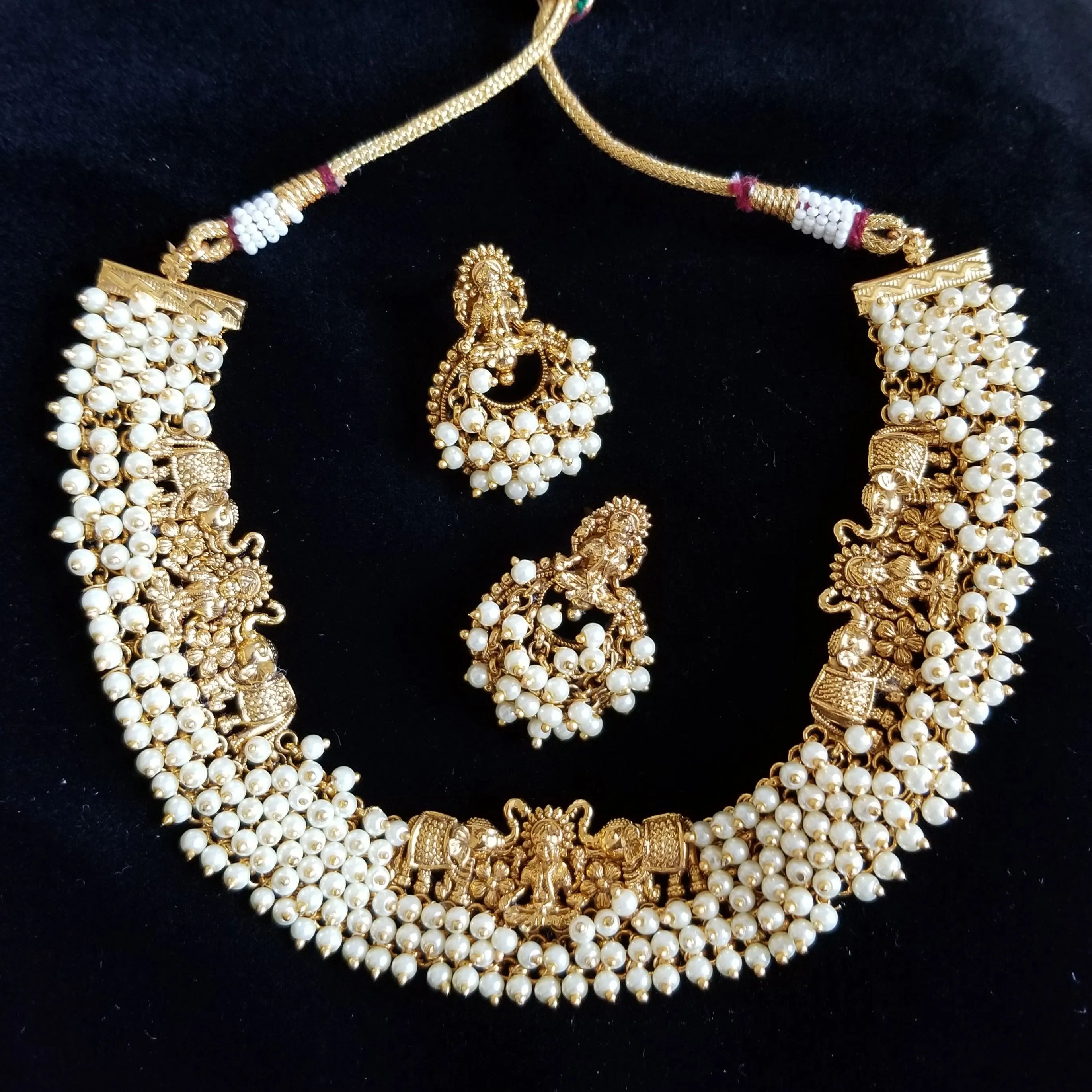 Antique Temple Necklace With Matte Gold Plating