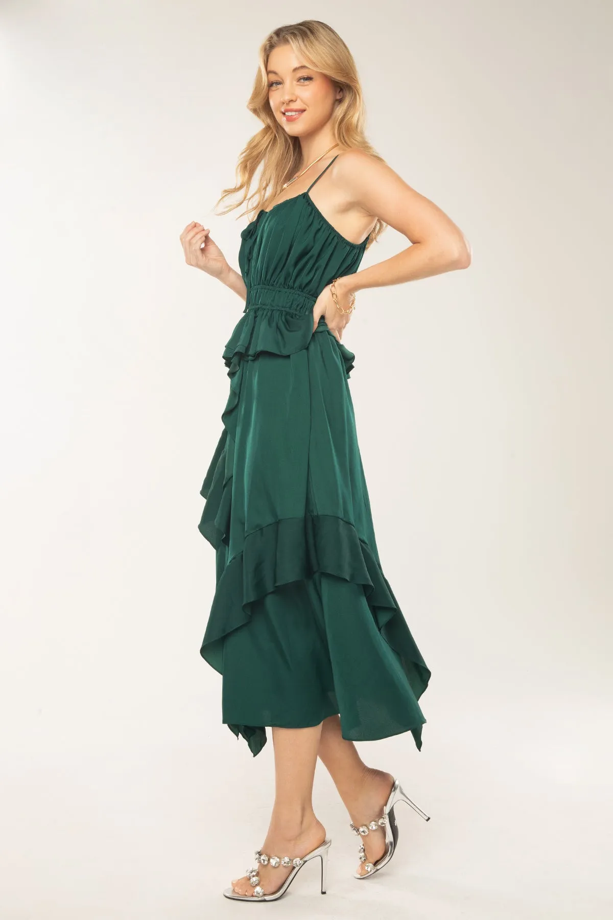 Asymmetric Tiered Midi Dress