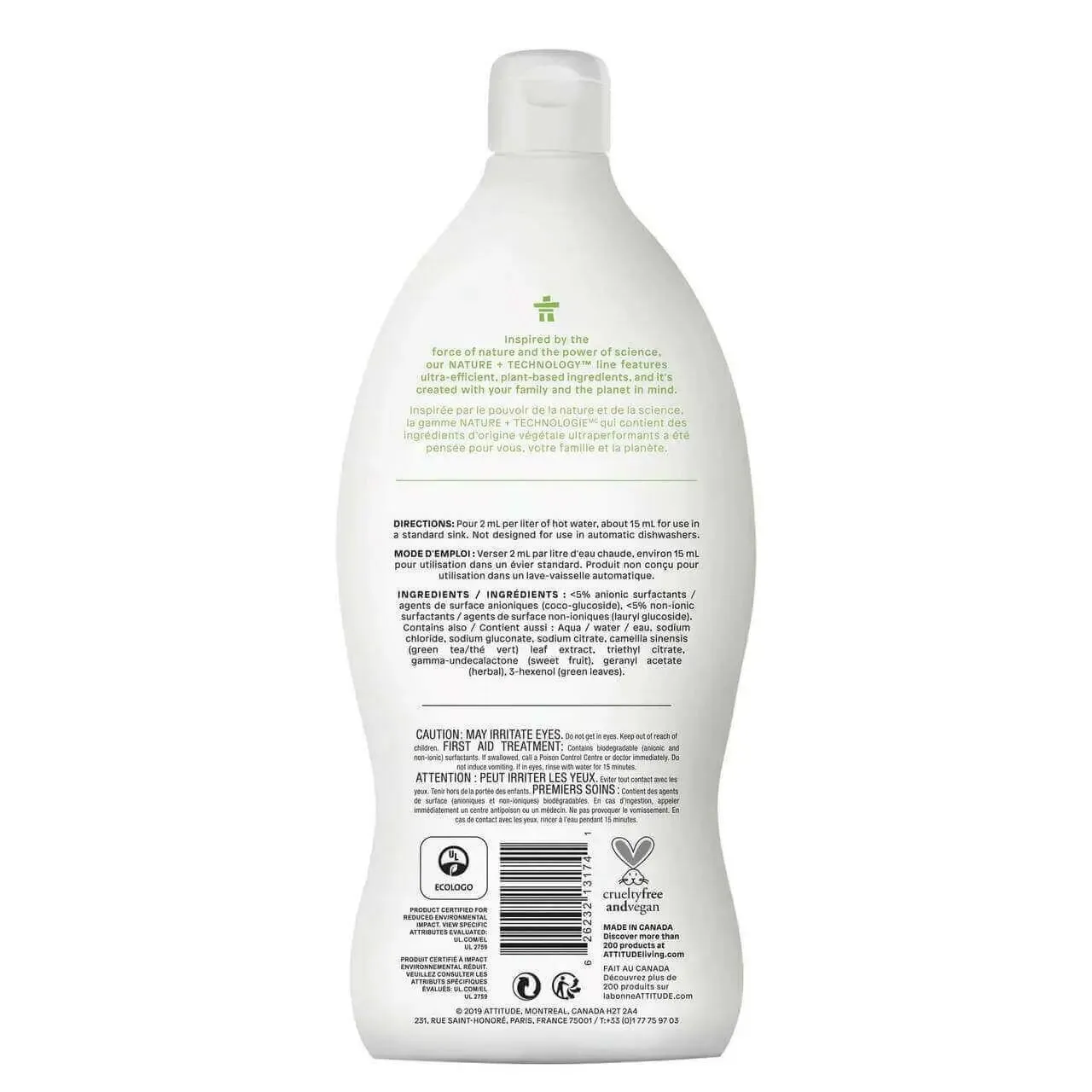 Attitude Dishwashing Liquid GREEN APPLE 700 ml