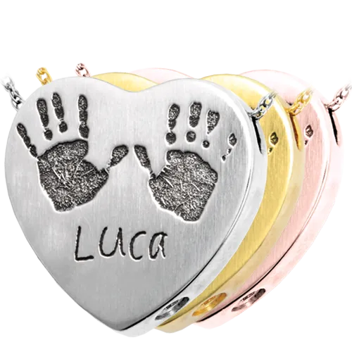 Baby Handprints with Name   Age on Heart Pendant